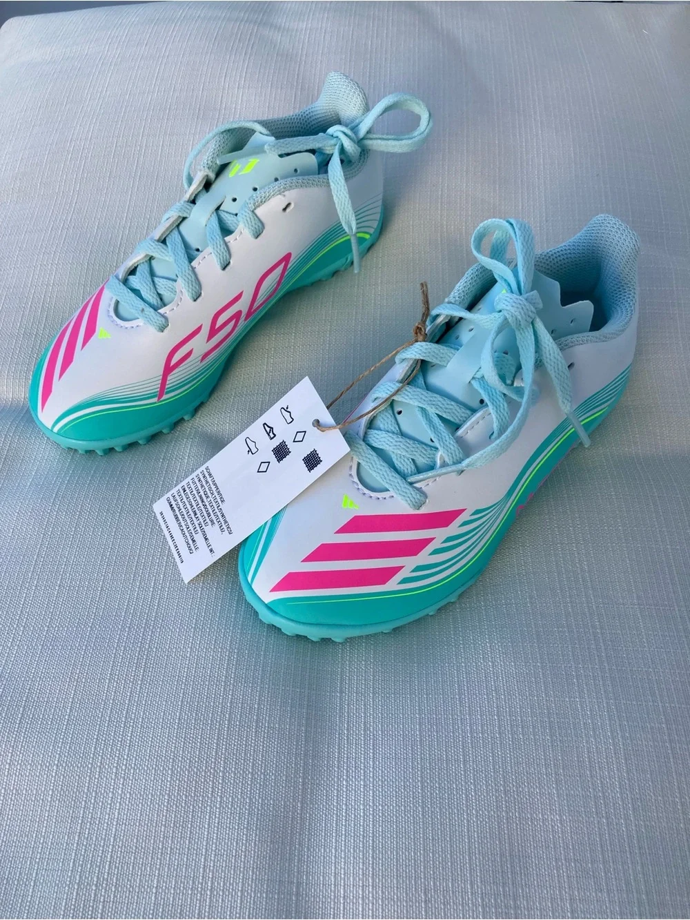 Adidas F50 Messi Club TF J Soccer Cleats Shoes White Pink Blue JQ0949 Size 12K